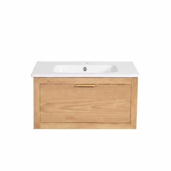 Meuble de salle de bain simple vasque en bois massif - Sylva