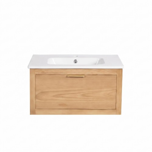 Meuble de salle de bain simple vasque en bois massif - Sylva