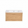 Meuble de salle de bain simple vasque en bois massif naturel - Sylva