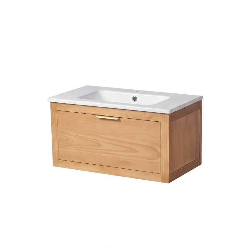 Meuble de salle de bain simple vasque en bois massif naturel - Sylva
