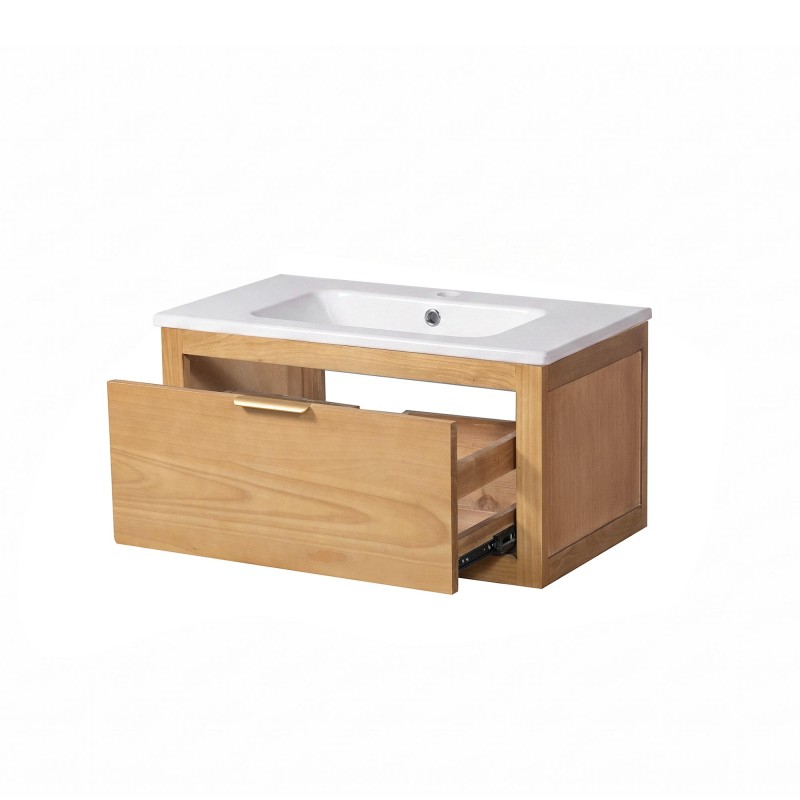 Meuble de salle de bain simple vasque en bois massif - Sylva