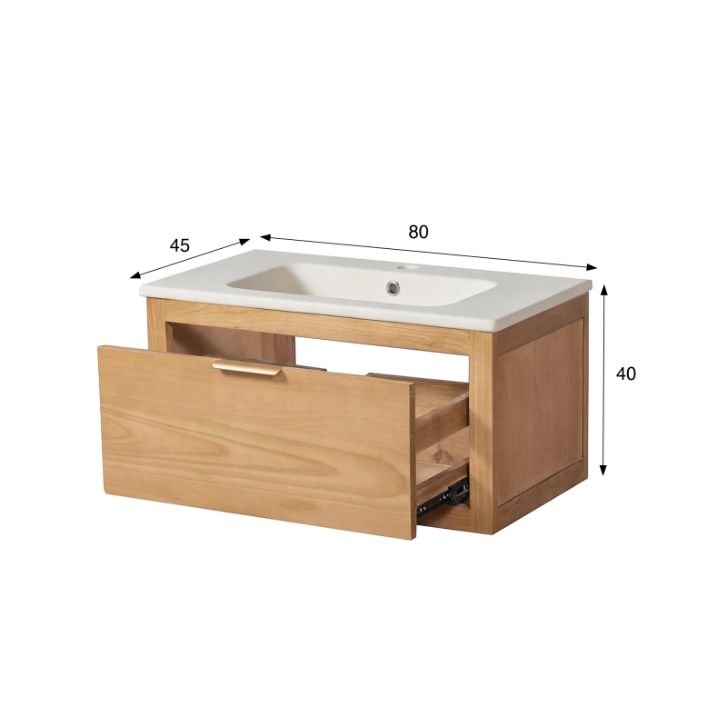 Meuble de salle de bain simple vasque en bois massif - Sylva