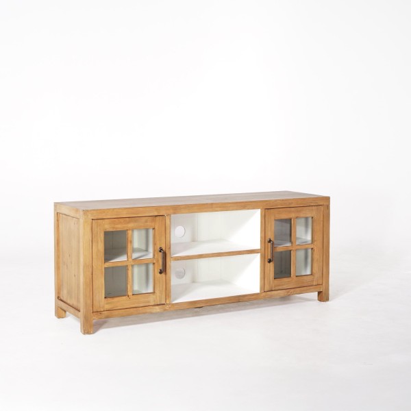 Meuble TV en bois massif de pin naturel 160 cm - Ashford