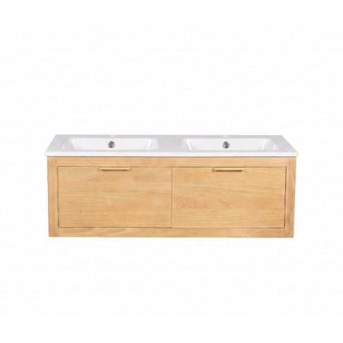 Meuble de salle de bain double vasque en bois massif - Sylva