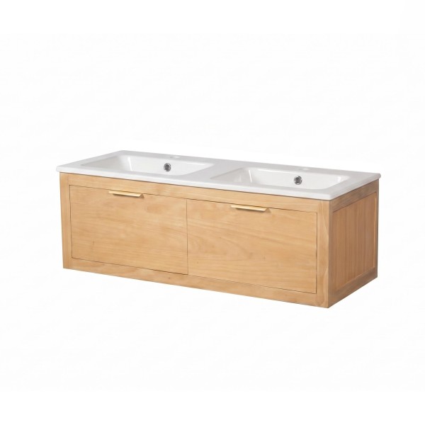 Meuble de salle de bain double vasque en bois massif - Sylva