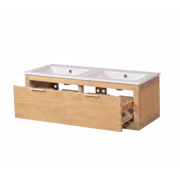 Meuble de salle de bain double vasque en bois massif - Sylva