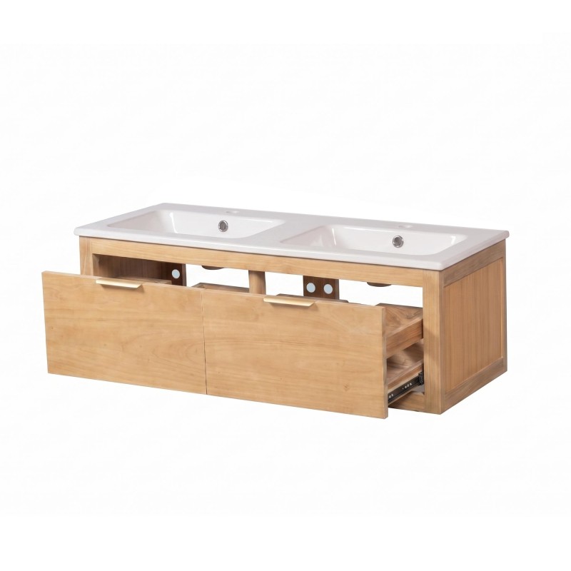 Meuble de salle de bain double vasque en bois massif - Sylva