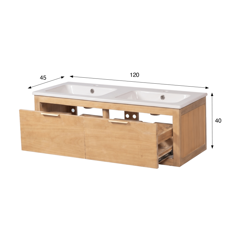 Meuble de salle de bain double vasque en bois massif - Sylva