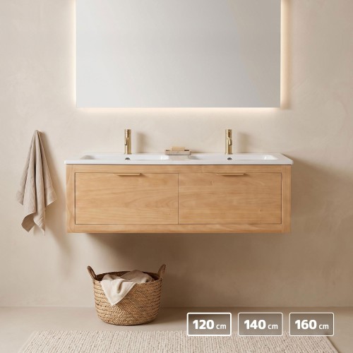 Meuble de salle de bain double vasque en bois massif naturel - Sylva