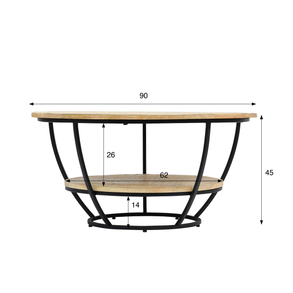 Table basse ronde en bois massif et métal noir - Corven