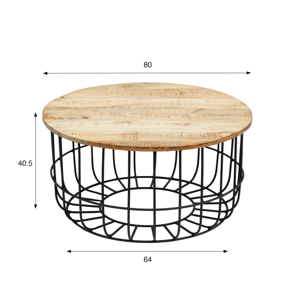 Table basse ronde en bois massif et métal noir - Orson