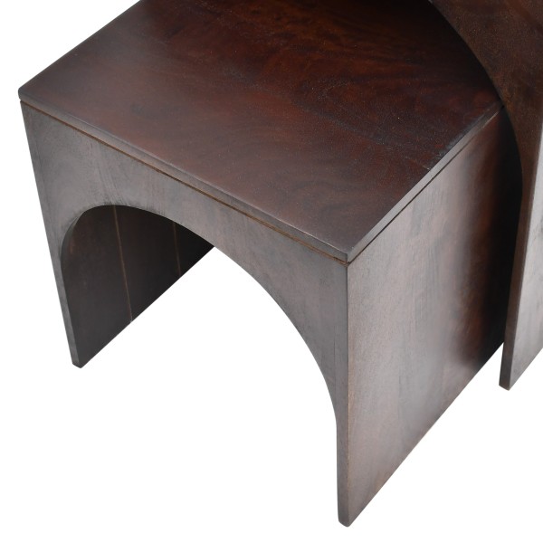 Lot de 2 tables basses gigognes en bois massif foncé - Isak