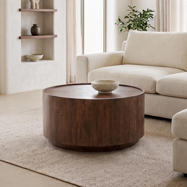 Table basse ronde en bois massif brun foncé - Toril