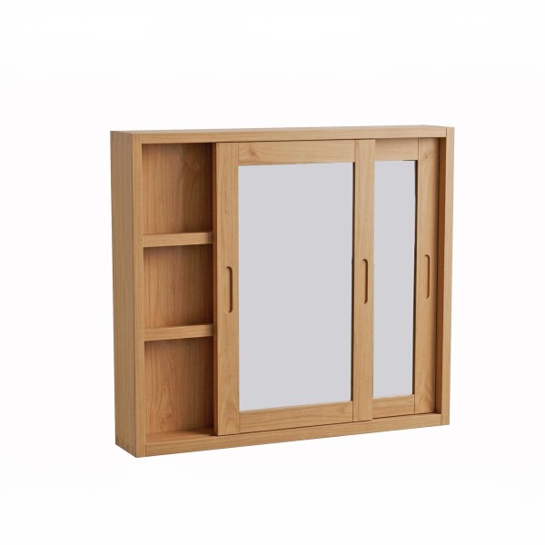 Armoire salle de bain 80 cm bois massif et portes coulissantes avec miroir