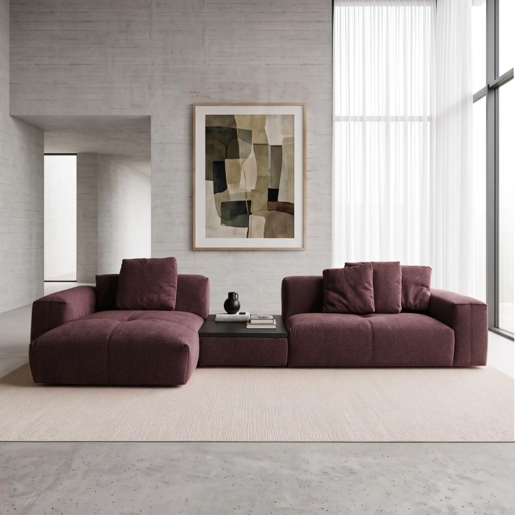 Canapé d'angle 5 places avec méridienne gauche et table basse intégrée - Olya