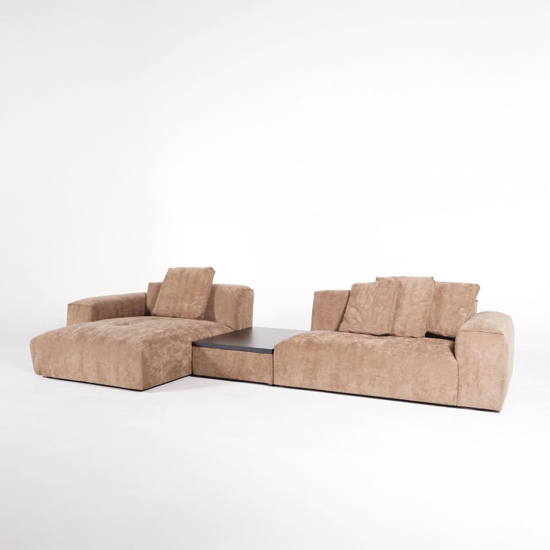 Canapé d'angle 5 places avec méridienne gauche et table basse intégrée - Olya