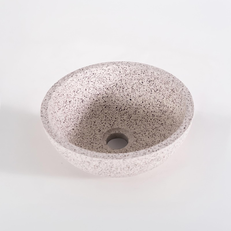 Vasque de salle de bain ronde en terrazzo blanc 40 x 40 cm - Mahina