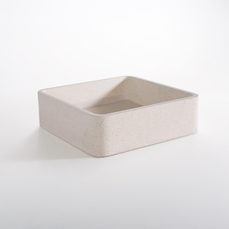 Vasque de salle de bain carrée en terrazzo blanc 40 x 40 cm - Kalani