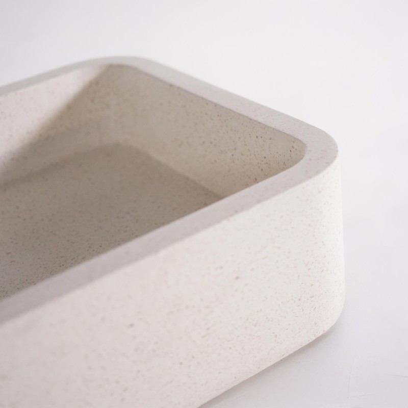 Vasque de salle de bain rectangulaire en terrazzo blanc 50 x 30 cm - Nohea