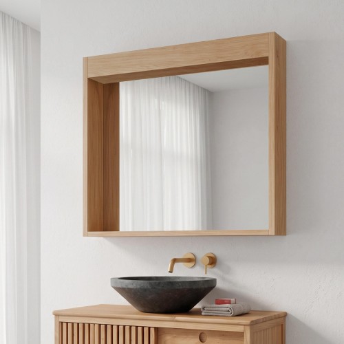 Miroir rectangulaire 80 cm cadre en bois massif avec emplacement lampes