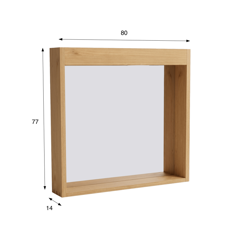 Miroir rectangulaire 80 cm cadre en bois massif avec emplacement lampes