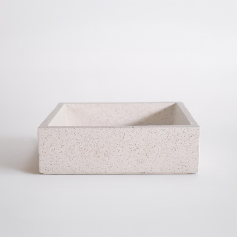 Vasque de salle de bain carrée en terrazzo blanc 40 x 40 cm - Maile