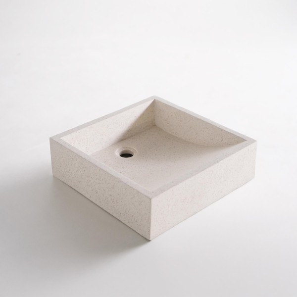 Vasque de salle de bain carrée en terrazzo blanc 40 x 40 cm - Maile