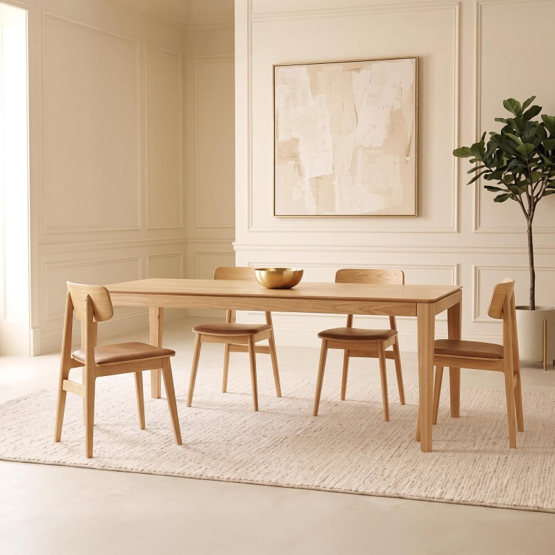Table à manger en bois de chêne 200 x 100 cm avec allonge 85 cm