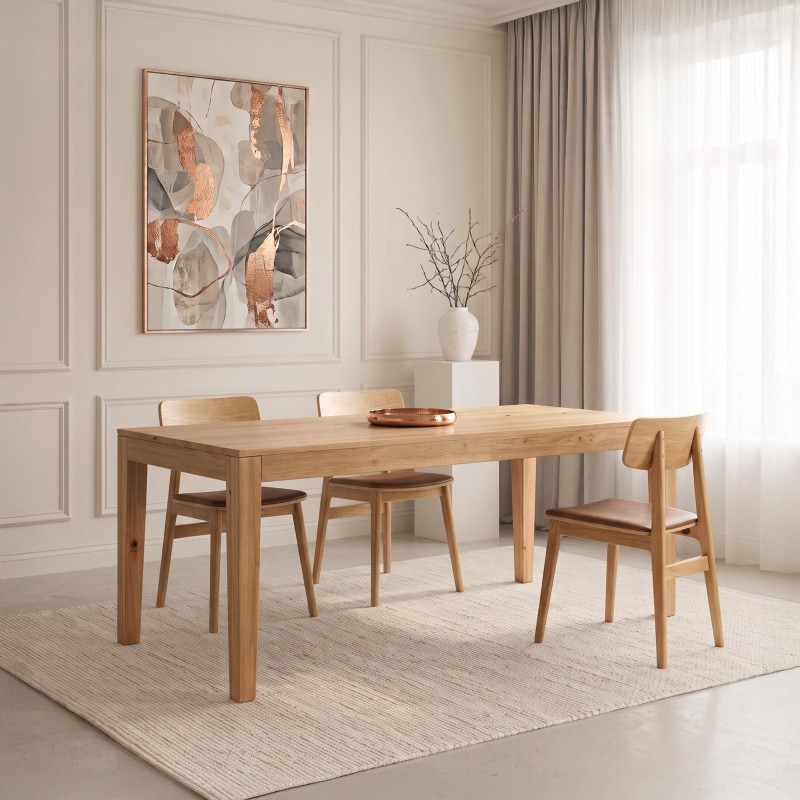 Table à manger en bois de chêne 180 x 90 cm avec allonges de 2 x 50 cm