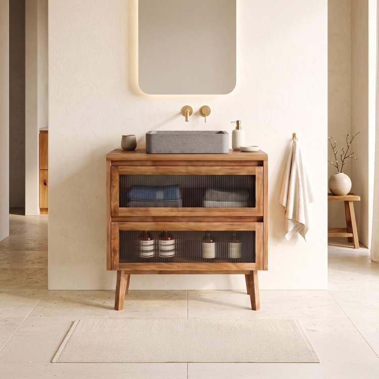 Meuble sous vasque en bois massif de teck 80 cm - Riona