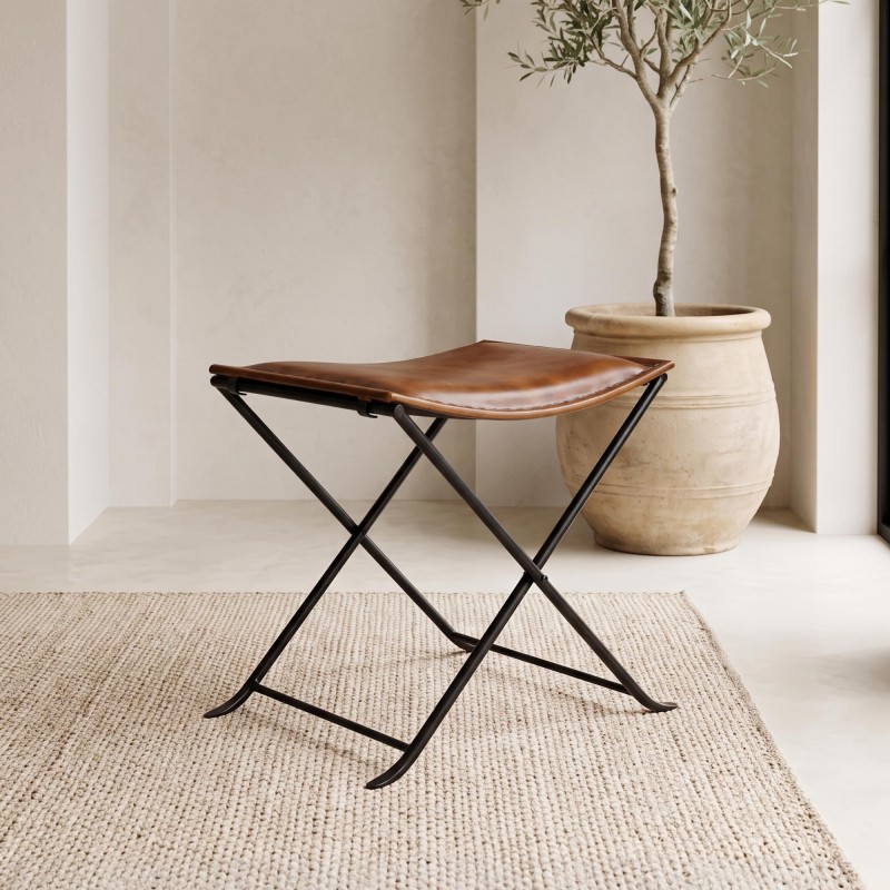 Tabouret d’appoint pliant en cuir vintage - Smart