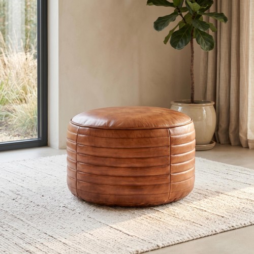 Pouf rond en cuir - Savoy
