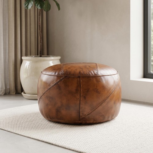 Pouf rond en cuir - Patchwork