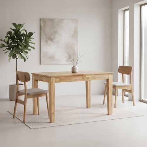 Table à manger rectangulaire en bois de chêne 120 x 80 cm avec allonge de 60 cm