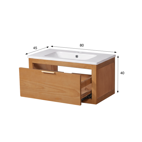 Meuble de salle de bain simple vasque en bois massif de teck - Sylva