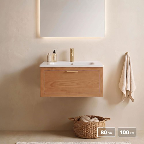 Meuble de salle de bain simple vasque en bois massif de teck - Sylva