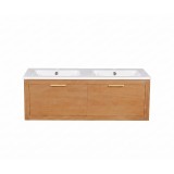 Meuble de salle de bain double vasque en bois massif de teck - Sylva