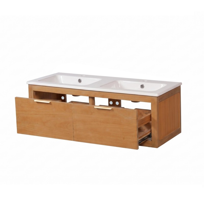 Meuble de salle de bain double vasque en bois massif de teck - Sylva