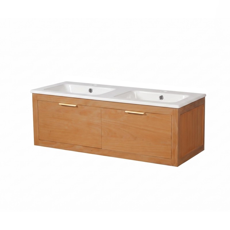 Meuble de salle de bain double vasque en bois massif de teck - Sylva