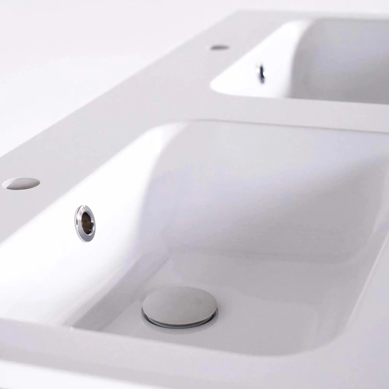 Meuble de salle de bain double vasque en bois massif de teck - Sylva