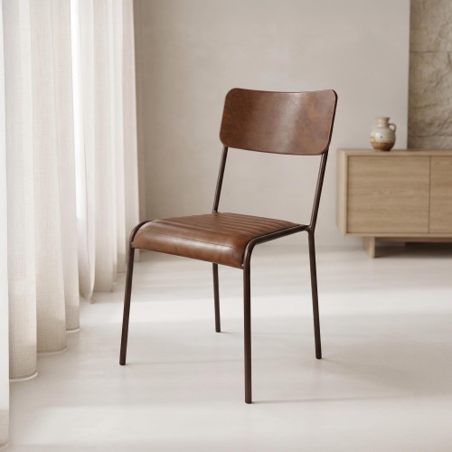 Chaise en cuir marron - Back to school