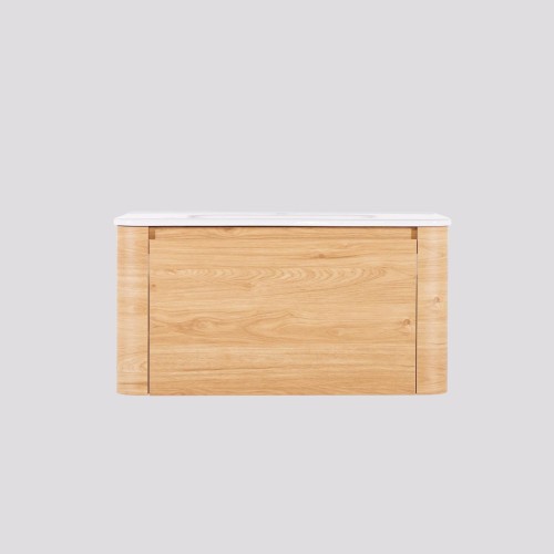 Meuble de salle de bain simple vasque suspendu en noyer blond 80 cm - Celestine