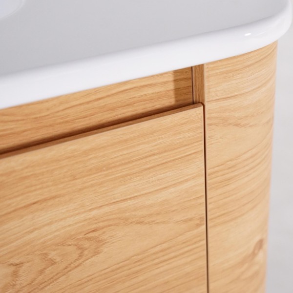 Meuble de salle de bain simple vasque suspendu en noyer blond 80 cm - Celestine