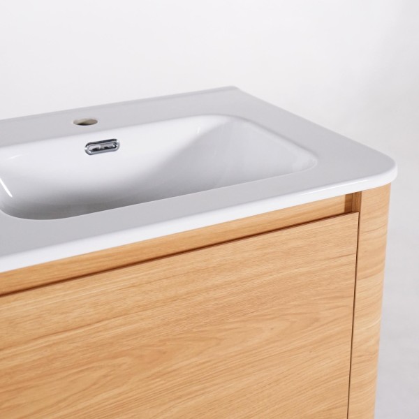Meuble de salle de bain double vasque suspendu en noyer blond 120 cm - Celestine