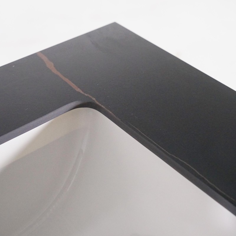 Meuble de salle de salle de bain simple vasque suspendu anthracite avec plateau céramique marbré 75 cm - Covellite