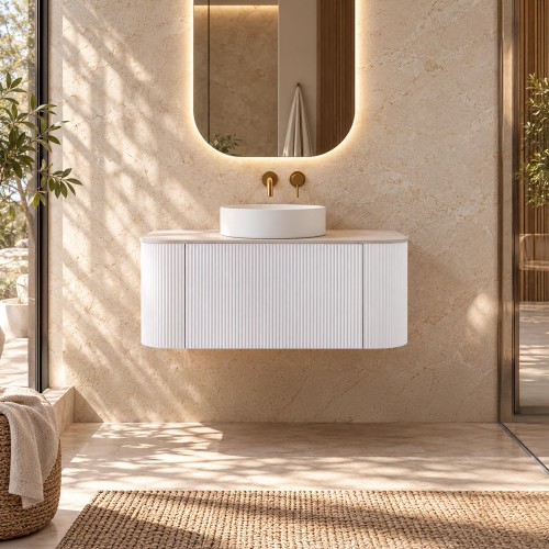 Meuble sous vasque suspendu blanc avec plan en céramique 90 cm - Olivine