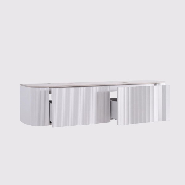 Meuble sous vasque suspendu blanc avec plan en céramique 150 cm - Olivine