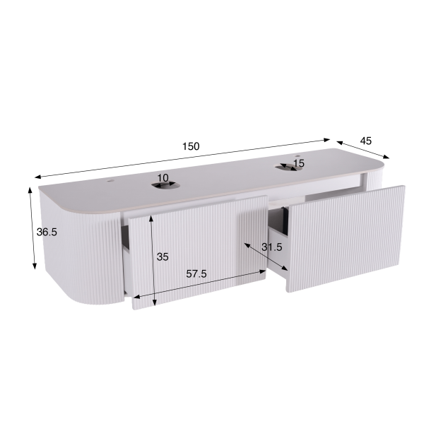 Meuble sous vasque suspendu blanc avec plan en céramique 150 cm - Olivine