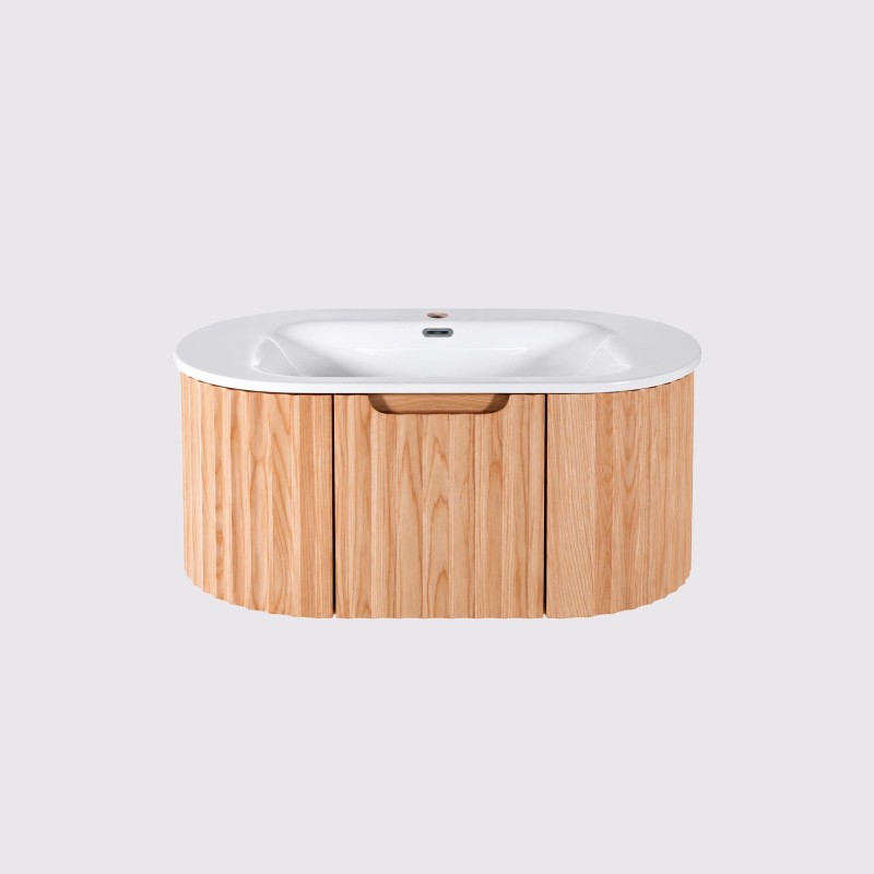 Meuble de salle de bain simple vasque suspendu en bois d'acacia naturel 80 cm - Sphene
