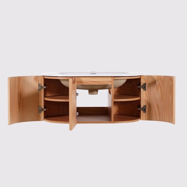 Meuble de salle de bain simple vasque suspendu en bois d'acacia naturel 80 cm - Sphene